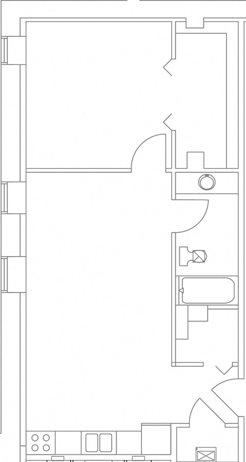 Floor plan for 1 bed, 1 bath, 667 sqft